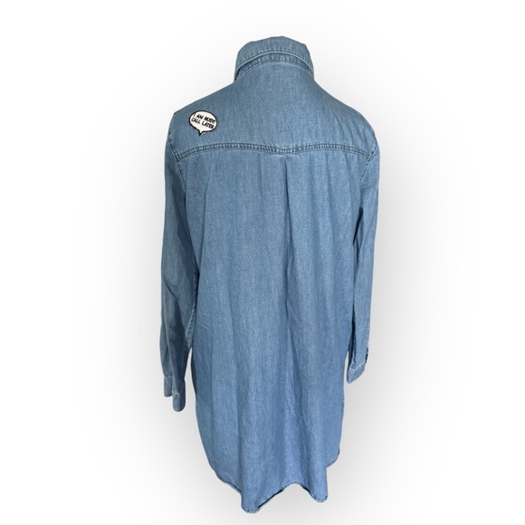 ZARA Basics Z975 Patch Oversized Denim Shirt S Western Chic Grunge Versatile - Picture 6 of 12